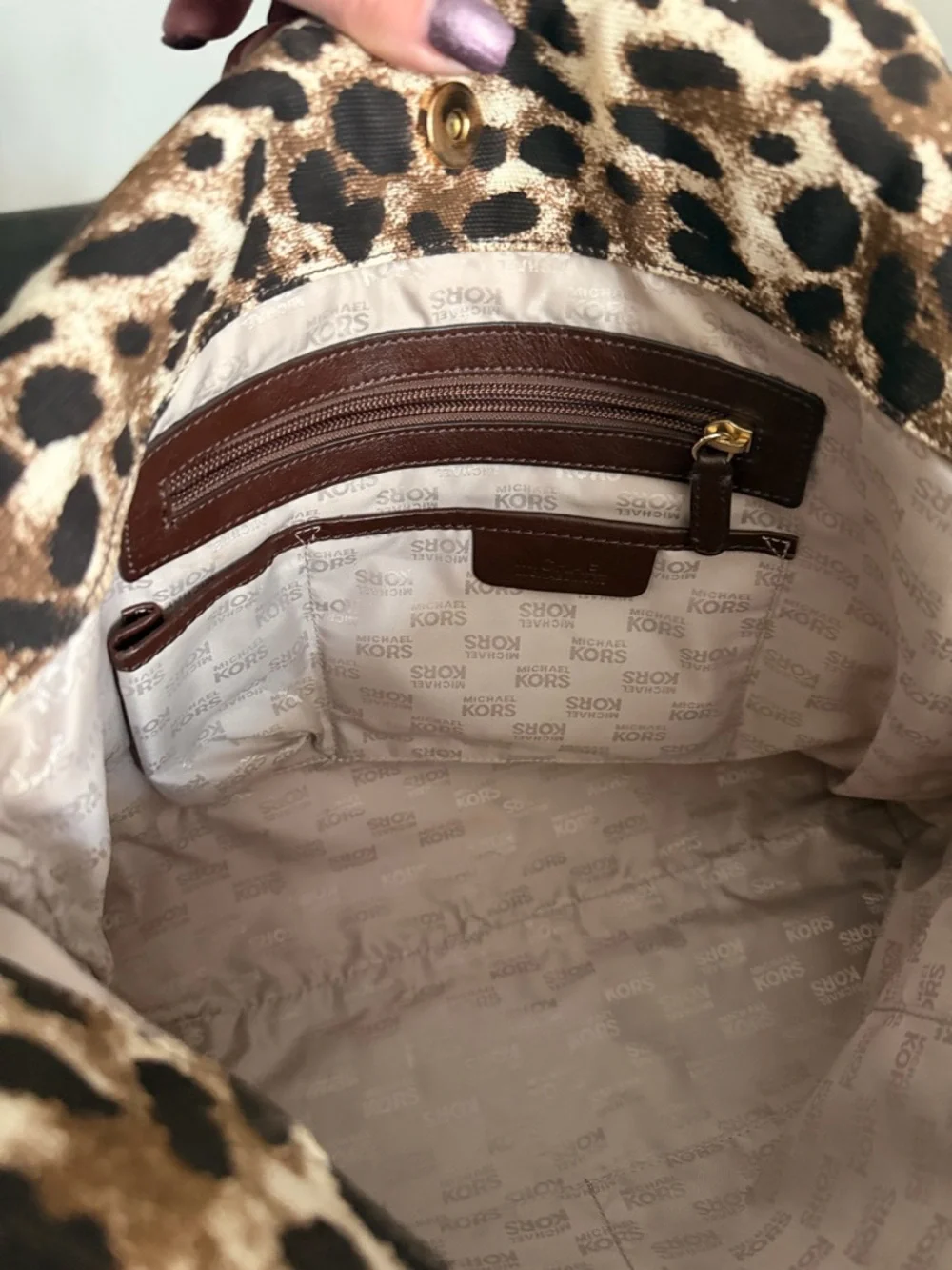 Michael Kors Leopard Print Tote with Brown Leather Straps